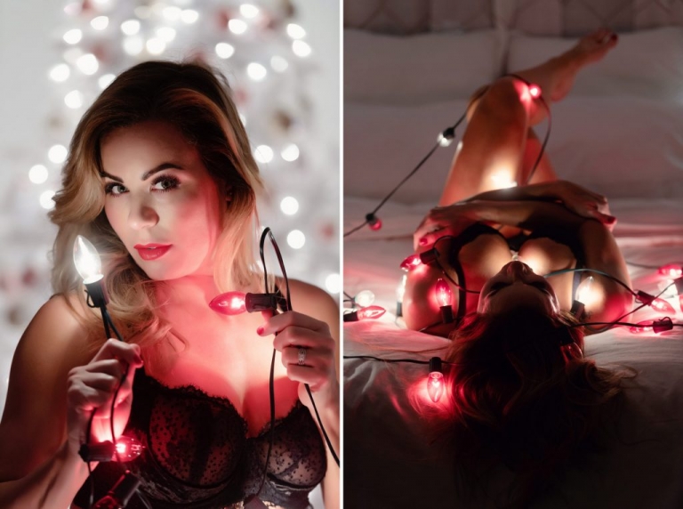 Boudoir photos using holiday lights